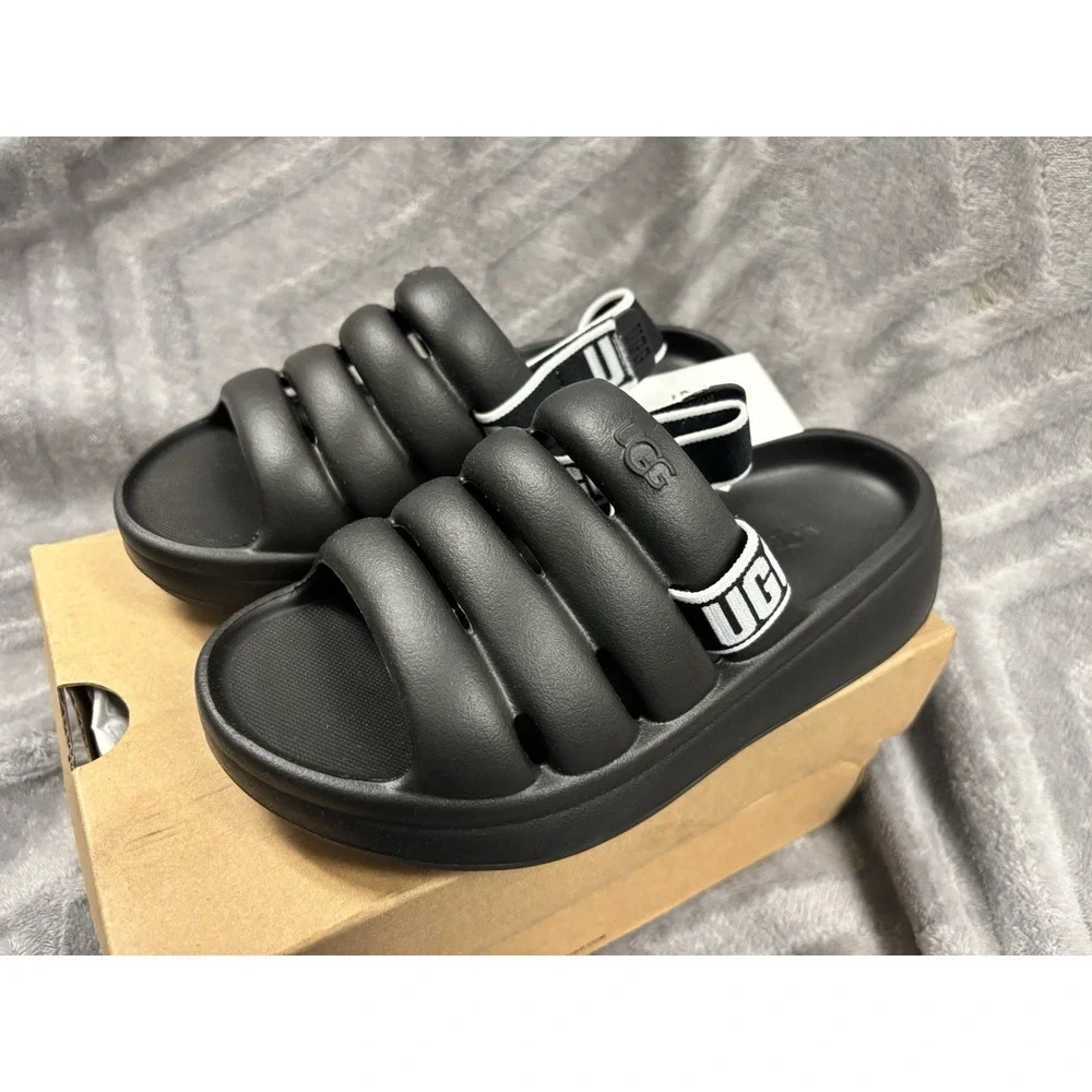 UGG Kids Sport Yeah Sandals Black Unisex Kids Size 1 -Black W/‎ B/W Strap